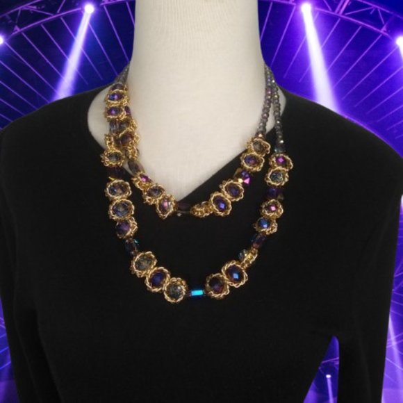 New Eye Candy Los Angeles two strands  statement necklace 14 Kt gold plated - Picture 1 of 16